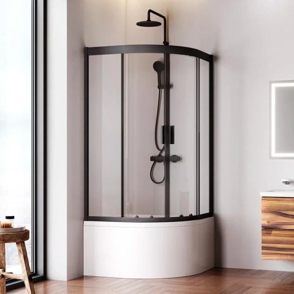 Душевой уголок Am.Pm Gem 90х90 см профиль черный матовый, раздвижные - фото 7