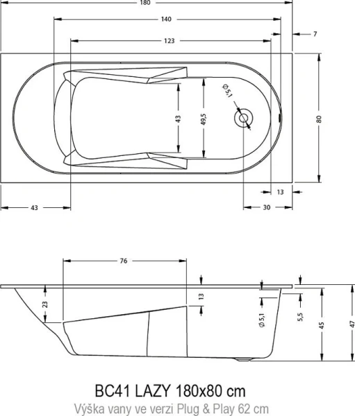 Ванна акриловая Riho Lazy 180х80 см белая, акриловые - фото 2