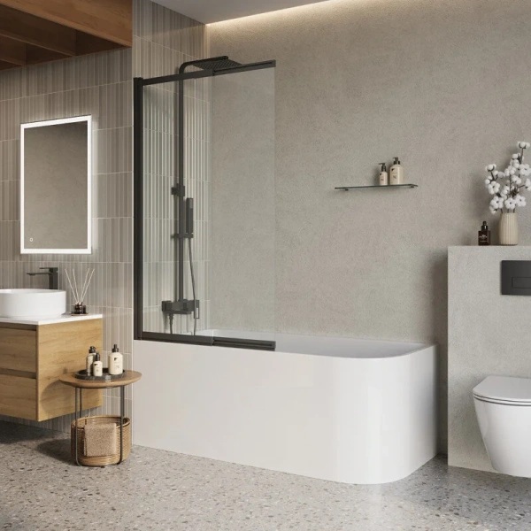 Шторка для ванны BelBagno Luce 80х145 см профиль черный - фото 1
