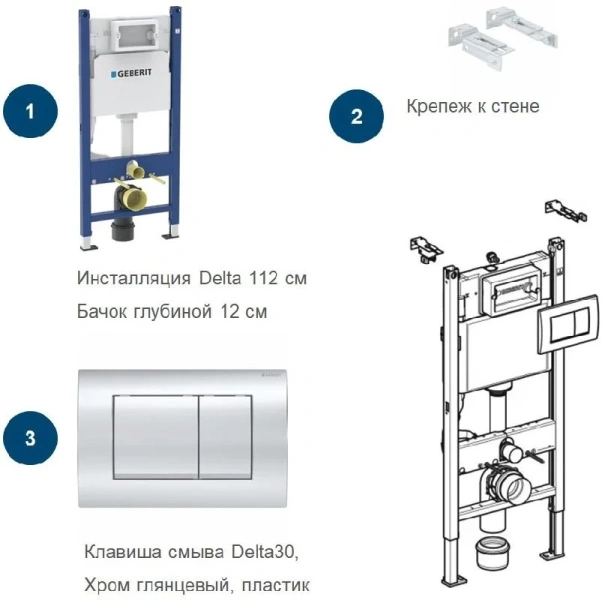 Инсталляция для унитаза Geberit Duofix кнопка хром - фото 3