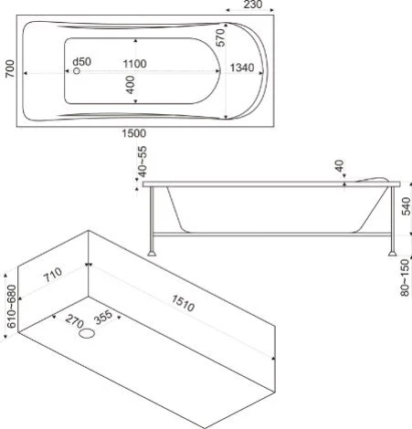 Ванна акриловая Bas Верона В 00009, 150 х 70 см, белый - фото 2