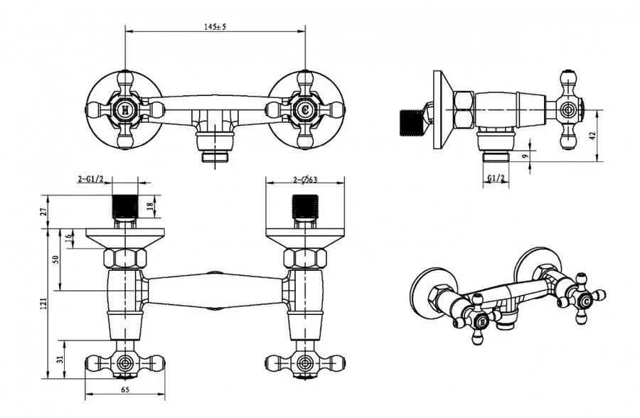 Смеситель для душа Boheme Camelia двухвентильный - фото 2
