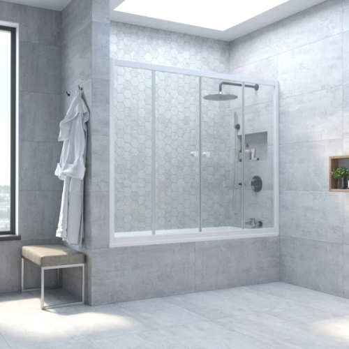 Душевая шторка на ванную профиль белый стекло прозрачное Vegas-glass, 160 см - фото 2