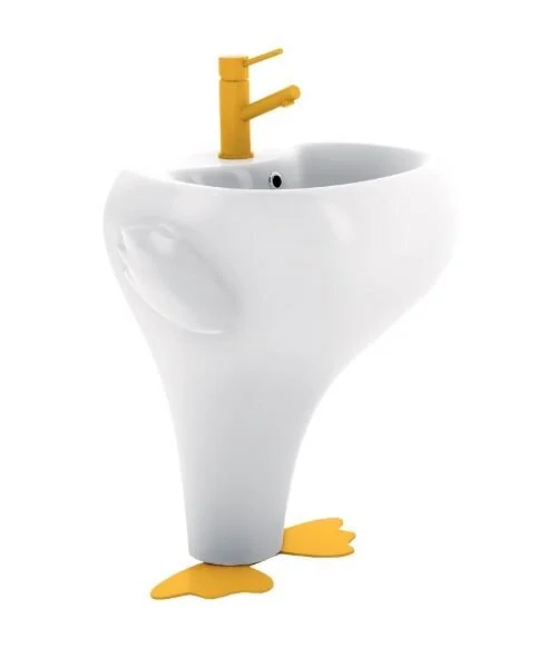 Раковина напольная Creavit Ducky 53 см белая желтые ножки - фото 2
