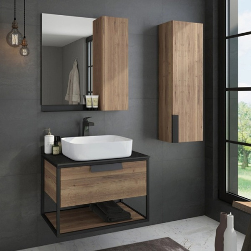 Тумба с раковиной подвесная Comforty Кёльн 75 см дуб темный, в наличии - фото 2