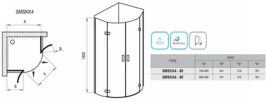 Душевой уголок Ravak Smartline SMSKK4 90, распашные - фото 7