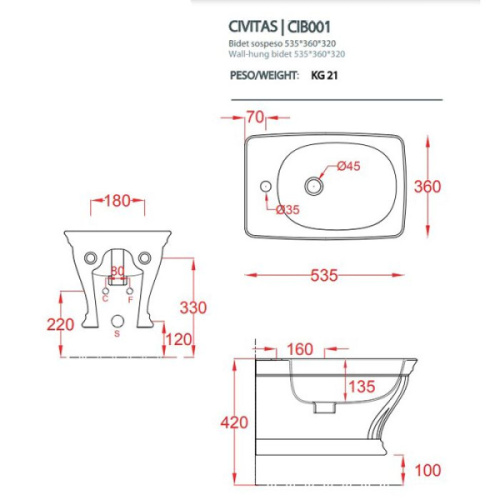 Биде подвесное Artceram Civitas черное - фото 2