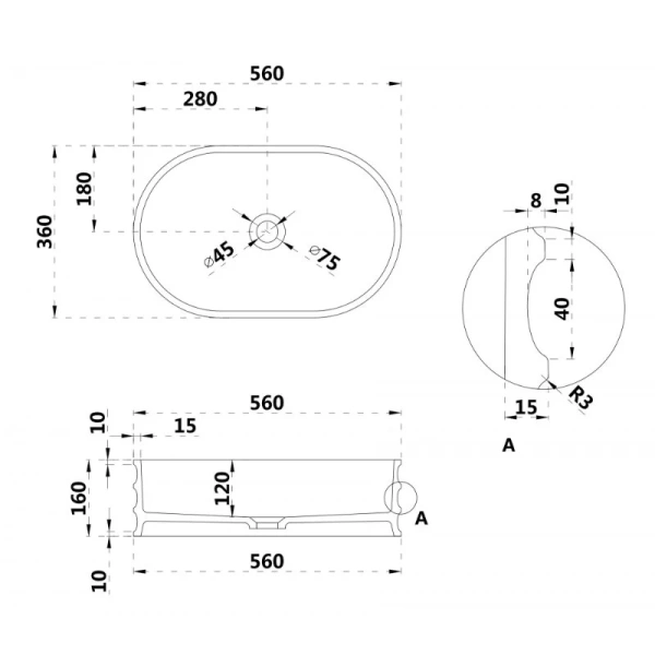 Раковина Abber Stein 56 см белая матовая - фото 2