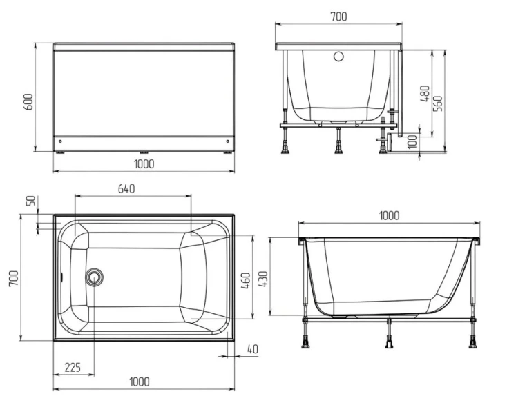 Ванна акриловая 1Marka Lett 01лет1070, 100 x 70 см, белый - фото 2