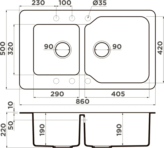Мойка для кухни Omoikiri Maru 86-2-SA 86 см бежевая, из искусственного гранита - фото 3
