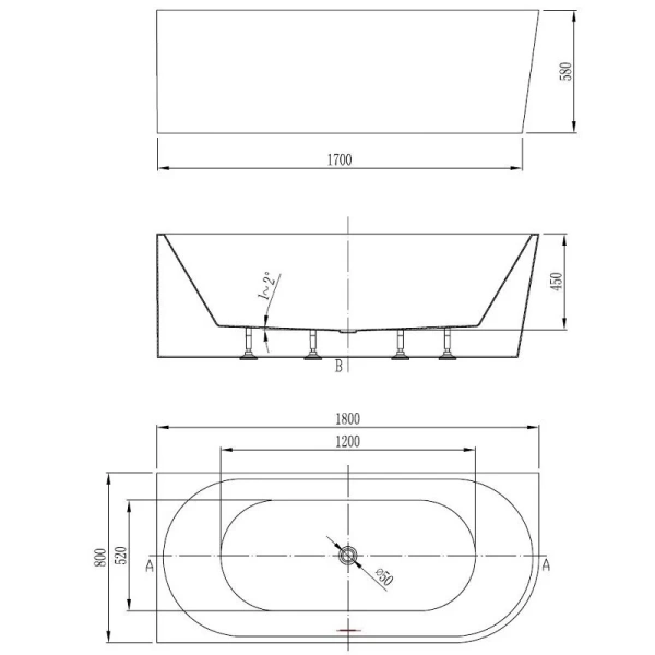 Ванна акриловая Vincea VBT-402-1800L/VBT-402-1800R, 180 x 80 см, слив-перелив в комплекте, левая/правая, цвет белый, без гидромассажа - фото 6