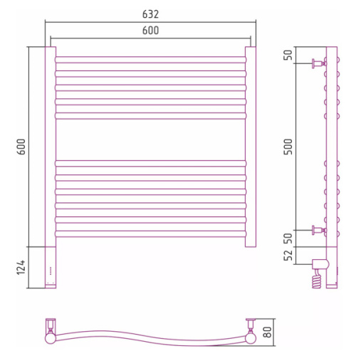 Полотенцесушитель электрический Сунержа Флюид 3.0 60x60 см без покрытия - фото 3