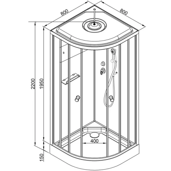 Душевая кабина Deto D 80х80 см с крышей, полукруглые, четверть круга - фото 2