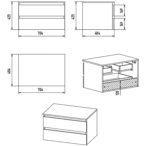 Тумба под раковину подвесная Brevita Dakota 70 см дуб галифакс олово, белый - фото 2