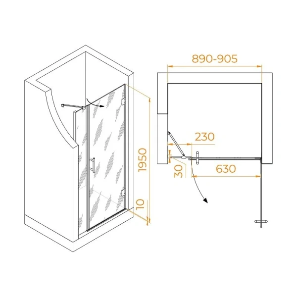 Душевая дверь в нишу RGW Hotel HO-012B 90 см профиль черный, стекло прозрачное - фото 2