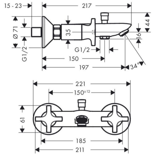 Смеситель для ванны Hansgrohe Logis Classic с 2 рукоятками - фото 2