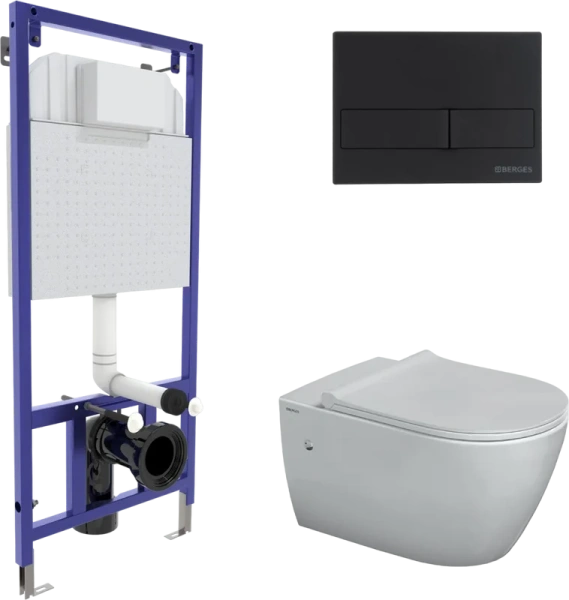 Унитаз с инсталляцией BERGES Mascon кнопка черная - фото 1