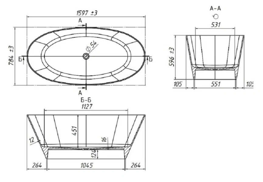 Ванна из искусственного камня Belux Дубай ВД - 1600, 4810924280480, 160 x 80 см, белый - фото 2