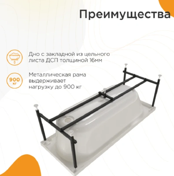 Акриловая ванна Радомир Виктория лайт 2-78-0-0-1-272Р, 165 x 70 см, фронтальный экран, каркас разборный в комплекте, белая, приставные, встраиваемые - фото 7