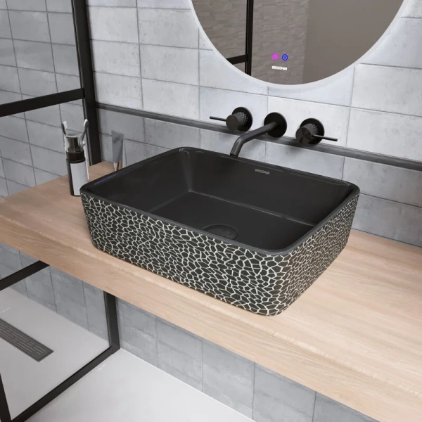 Раковина Grossman Color 48 см черная с текстурой кожи - фото 4