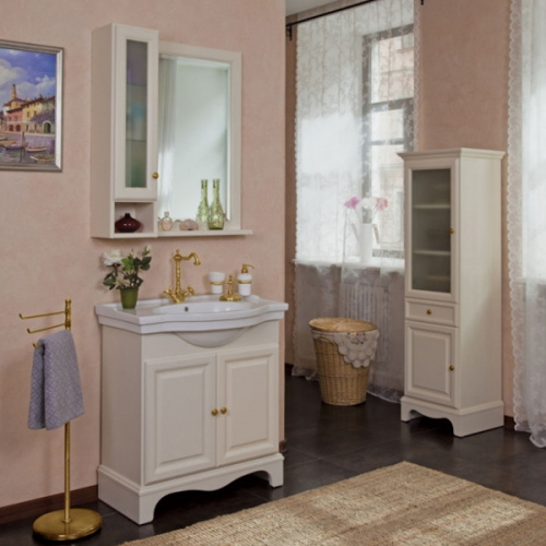 Пенал для ванной, петли слева, цвет слоновая кость матовый, фурнитура золото, La Beaute Michel index_1 - фото 3