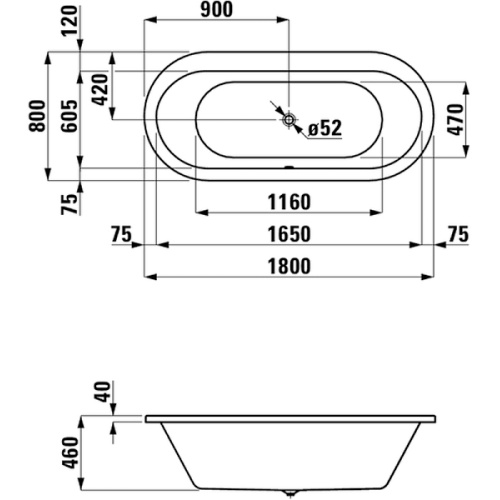 Ванна акриловая Laufen Solutions 180х80 см овальная - фото 2