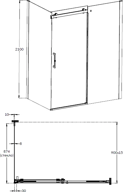 Душевая перегородка Kerama Marazzi Cristallo 90 см профиль брашированный никель, современные, hi-tech - фото 2