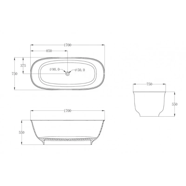 Ванна из полиэфирной смолы Abber Kristall 170x75 см бирюзовая, современныe, hi-tech - фото 2