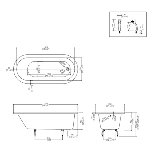 Ванна чугунная Devon & Devon BAYSWATER16 165x75 см овальная - фото 3