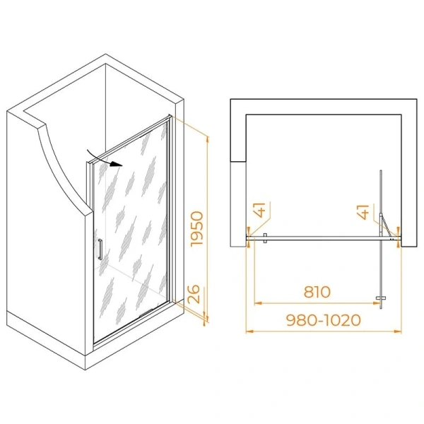 Душевая дверь в нишу RGW Stilvoll SV-05 100 см профиль хром стекло ребристое - фото 2