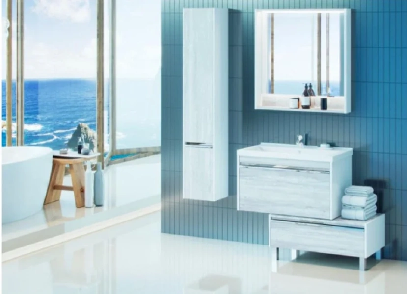 Тумба под раковину подвесная Акватон Капри 80 см бетон пайн/белая, современная, hi-tech - фото 3