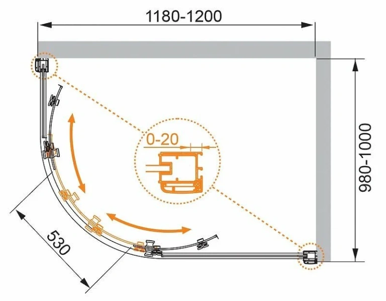 Душевой уголок Cezares Anima 120x100 см стекло прозрачное правый - фото 2