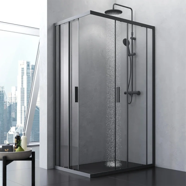 Душевой уголок Am.Pm Gem S 120x80 см профиль черный матовый, стекло прозрачное, раздвижные - фото 7