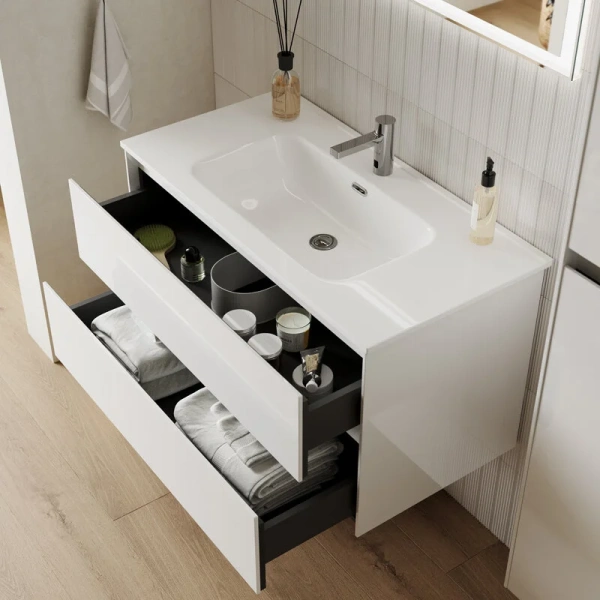 Тумба под раковину подвесная Sancos Cento 80 см белая, подвесная, пристенная - фото 4