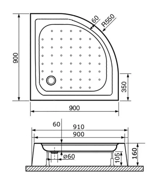 Душевой поддон RGW Acryl Lux/TN-P 90х90 см полукруглый - фото 2