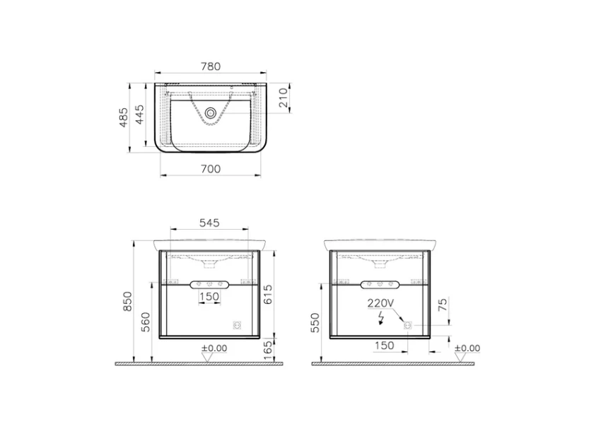Тумба с раковиной напольная Vitra Sento с ножками 80 см - фото 2