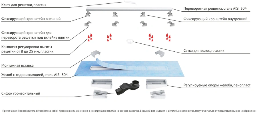 Душевой лоток BERGES C1 Norma 139 80 см с решеткой, с мокрым затвором - фото 6