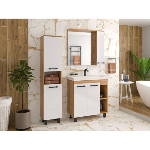 Шкаф-пенал напольный Misty Крафт 35 см белый/зебрано сахара, белые, светло-коричневые, комбинированные - фото 7