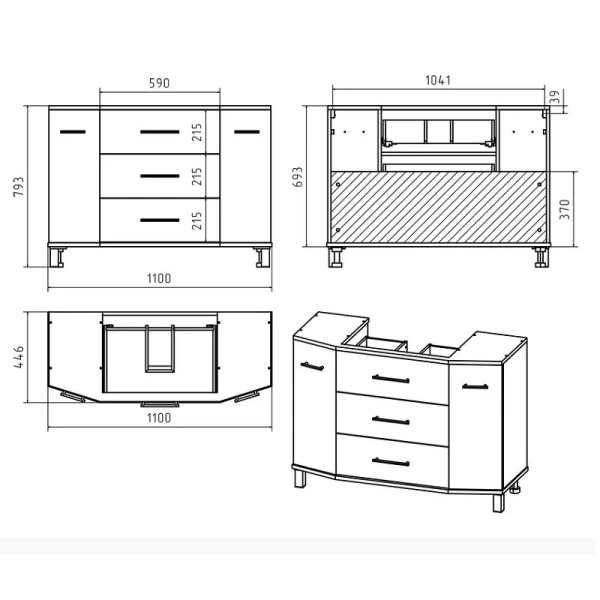 Тумба под раковину напольная Misty Терра 110 см серая, в наличии - фото 2