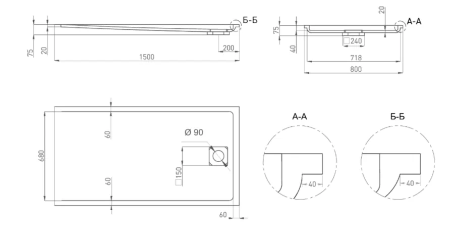 Душевой поддон Salini Capri 150x80 см S-Sense матовый, низкие до 15 см - фото 2