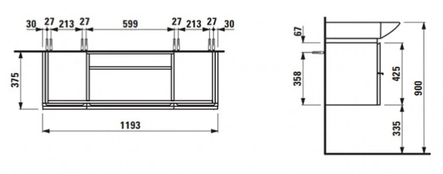 Тумба под раковину подвесная Laufen Palace 120 см с 2-я ящиками - фото 2
