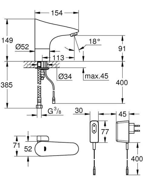 Смеситель для раковины бесконтактный Grohe Europlus E 36015001 - фото 2