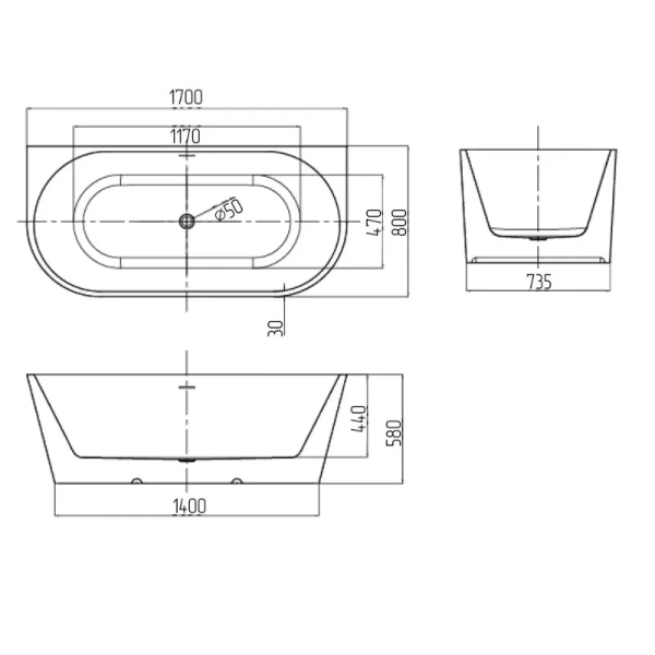 Ванна акриловая Grossman Cristal GR-17072, 170 x 80 см, белая - фото 2