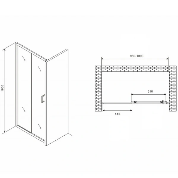 Душевая дверь в нишу Abber Schwarzer Diamant 100 см стекло прозрачное - фото 2