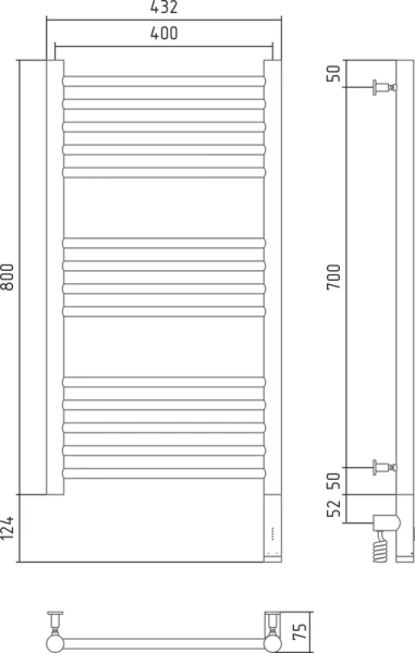 Полотенцесушитель электрический Сунержа Богема 3.0 40х80 см правый черный матовый, лесенка, вертикальные - фото 4