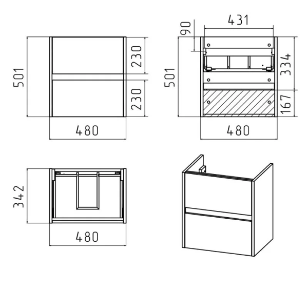 Тумба с раковиной подвесная Misty Алиса 50 см с ящиками - фото 2