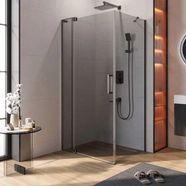 Душевой уголок Cezares Slider 100х80 см стекло серое профиль брашированное золото - фото 4