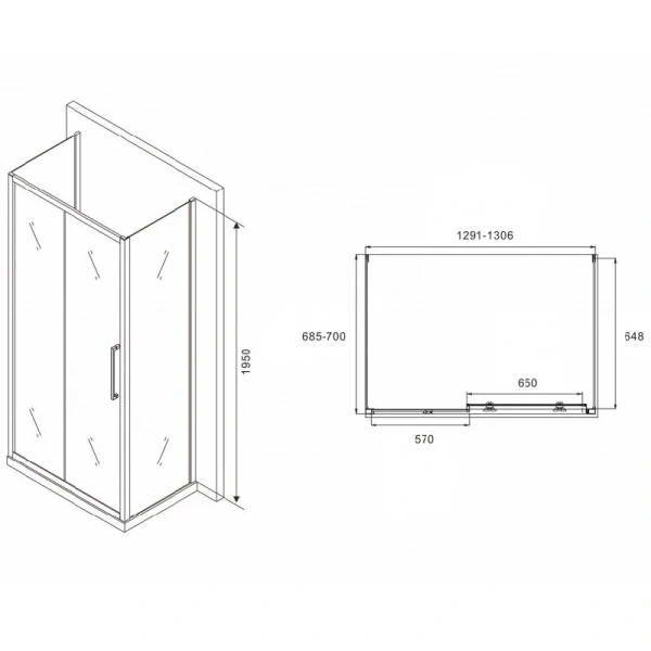 Душевой уголок Abber Schwarzer Diamant 130x70 см профиль хром, прямоугольные - фото 2