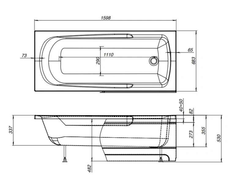 Ванна акриловая Aquanet Extra 160 x 70 см 255742, с каркасом, белая - фото 2