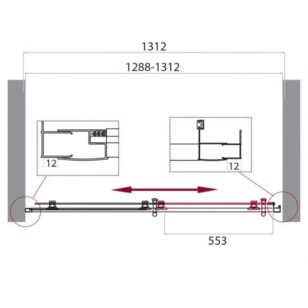 Душевая дверь в нишу Belbagno Uno 130 см профиль черный стекло прозрачное, современные, hi-tech - фото 2